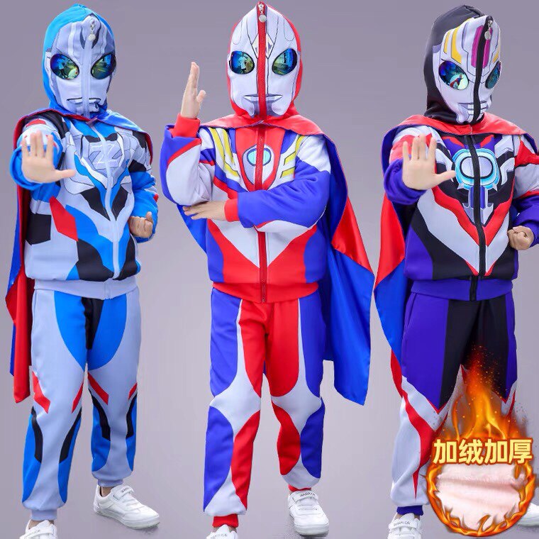 奥特曼衣服男孩加绒冬季套装