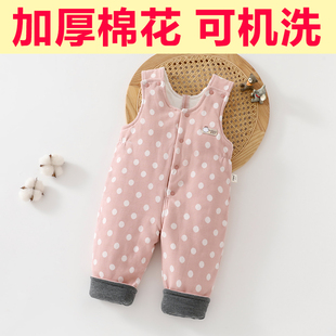 宝宝背带裤夹棉花薄款棉裤婴儿纯棉保暖气房儿童连体闭档裤秋冬