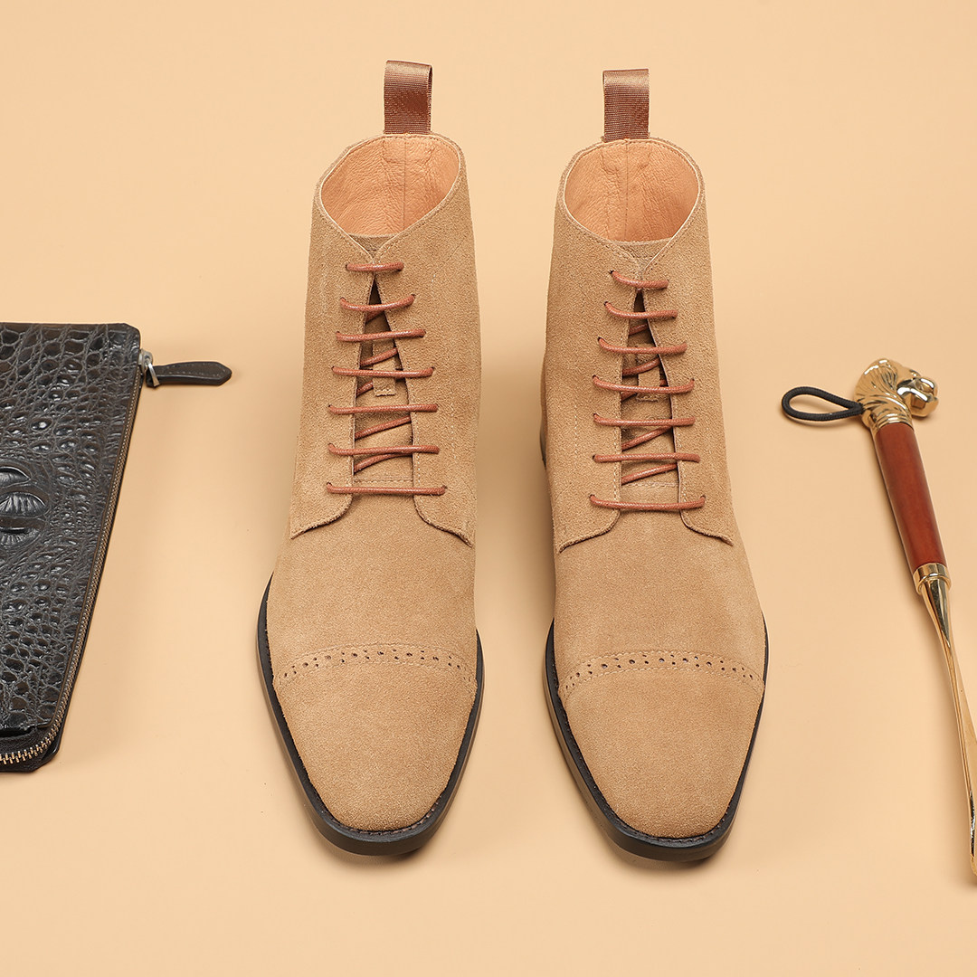 短靴复古百搭工装靴舒适牛皮男靴英伦风真皮马丁靴男冬季系带中帮,流行男鞋,马丁靴,淘宝优惠券,粉丝福利购,淘宝优惠卷