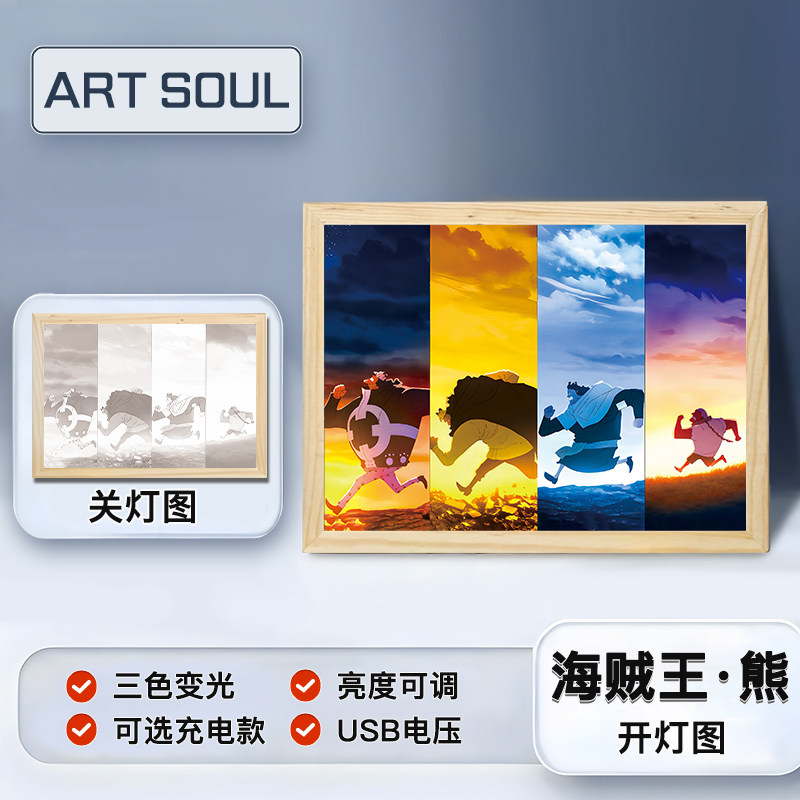 巴索罗米熊灯光画动漫海贼王周边熊的一生相框装饰发光画创意夜灯