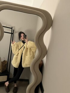 摩登197中长款 9688 羊羔毛外套女冬季 保暖大口袋皮毛一体宽松上衣