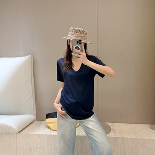 新款 摩登197韩版 休闲V领短袖 T恤女2026夏季 显瘦百搭上衣2F052 修身