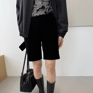 百搭休闲直筒五分裤 新款 2K102 女2025秋季 摩登197高腰显瘦丝绒短裤