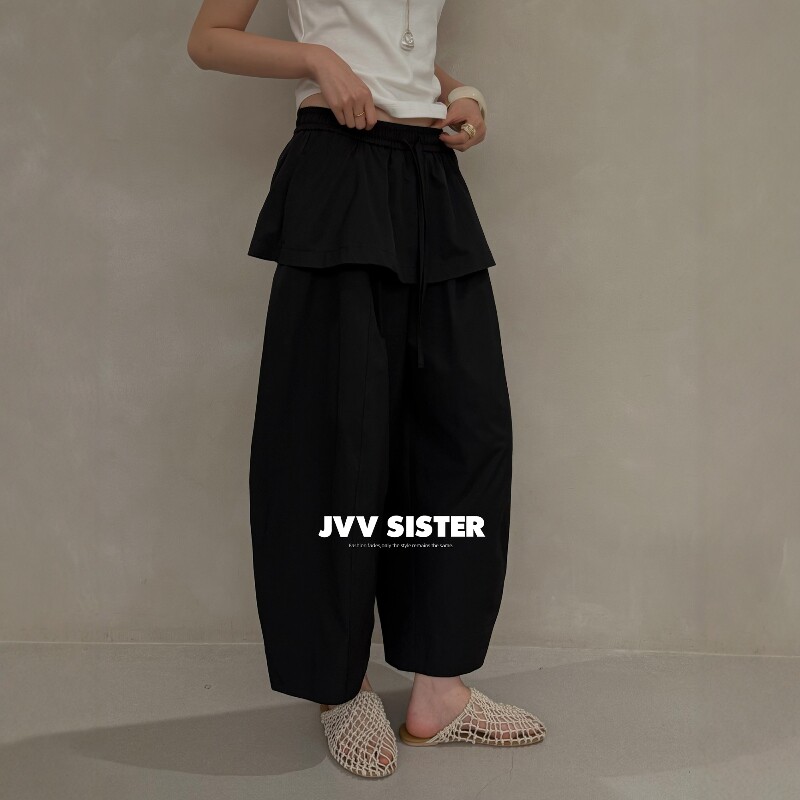 JVV SISTER假两件屁帘裙裤女2026夏新款宽松休闲阔腿九分裤 72269