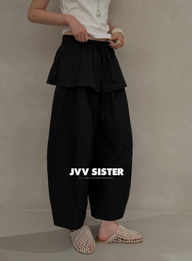 JVV SISTER假两件屁帘裙裤女2026夏新款宽松休闲阔腿九分裤 72269