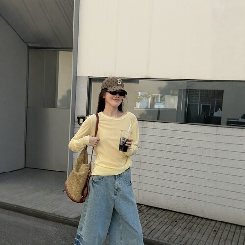 摩登197丝绒圆领长袖打底衫T恤女