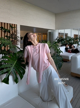 HUMSMR韩系POLO领短袖针织衫女2026春夏新款披肩两件套上衣BM1550
