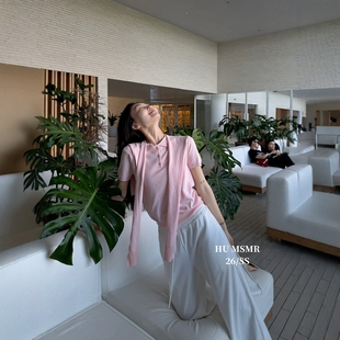 女2026春夏新款 披肩两件套上衣BM1550 针织衫 HUMSMR韩系POLO领短袖