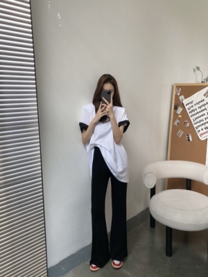 摩登197高腰直筒微喇醋酸休闲裤