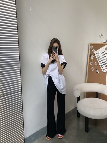 摩登197高腰直筒微喇醋酸休闲裤