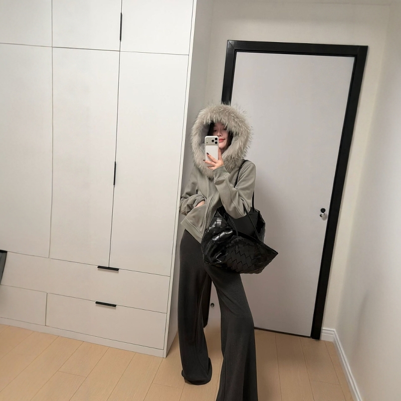 R13真貉子毛领加绒连帽卫衣外套