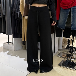 5940 垂感直筒显瘦抽绳休闲裤 LIMO松紧高腰加绒阔腿裤 女2025冬新款