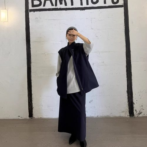 摩登197立领拉链马甲半身裙套装