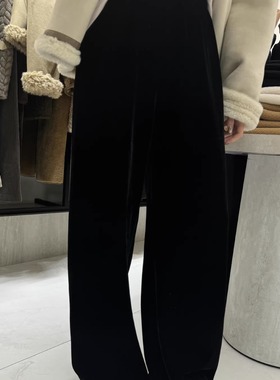 摩登197金丝绒阔腿裤女2025冬季新款加绒高腰宽松直筒休闲裤M9331