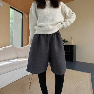 宽松加厚五分阔腿裤 新款 2K129 女2025冬季 摩登197天丝羊毛休闲短裤