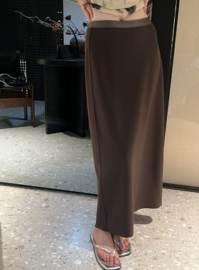 摩登197双面穿后开叉直筒半身裙女秋新款高腰垂感百搭中长裙73055