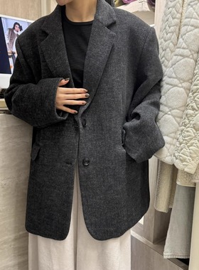 摩登197韩版羊毛呢西装外套女2025冬季加厚夹棉宽松休闲西服73933