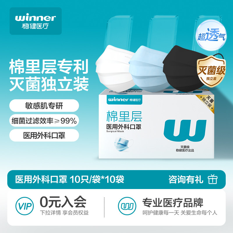 稳健棉里层独立灭菌医用外科口罩