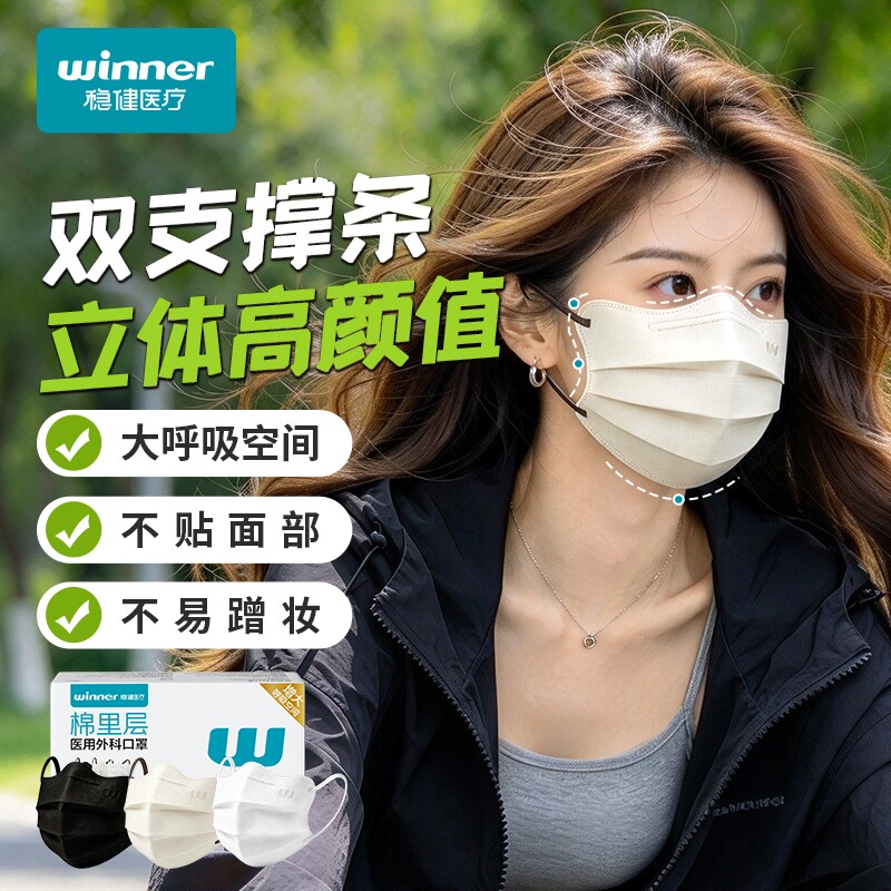 稳健医用外科口罩成人高颜值防花粉鼻炎保暖一次性灭菌级独立包装