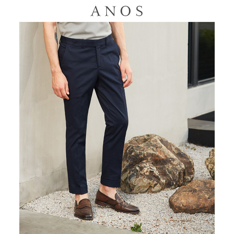 ANOS质感纹理修身休闲裤 藏蓝色时尚绅士修身款微弹男士棉质西裤在类目 男装, 休闲裤中 - 来自Buy2taobao.com提供专业的淘宝代购服务