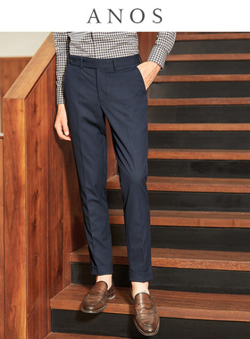 ANOS男士九分西装裤黑灰色垂感坠感商务修身免烫条纹小脚职业正装
