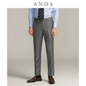 男 意式 商务修身 ANOS浅灰色西裤 强捻肌理纹休闲直筒绅士垂感裤 子