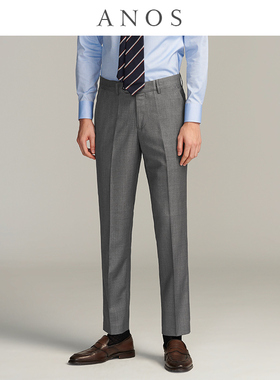 ANOS浅灰色西裤男 意式商务修身强捻肌理纹休闲直筒绅士垂感裤子