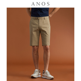 五分裤 ANOS轻盈意式 绅士百搭修身 男卡其色方格纹纯棉时尚 休闲短裤