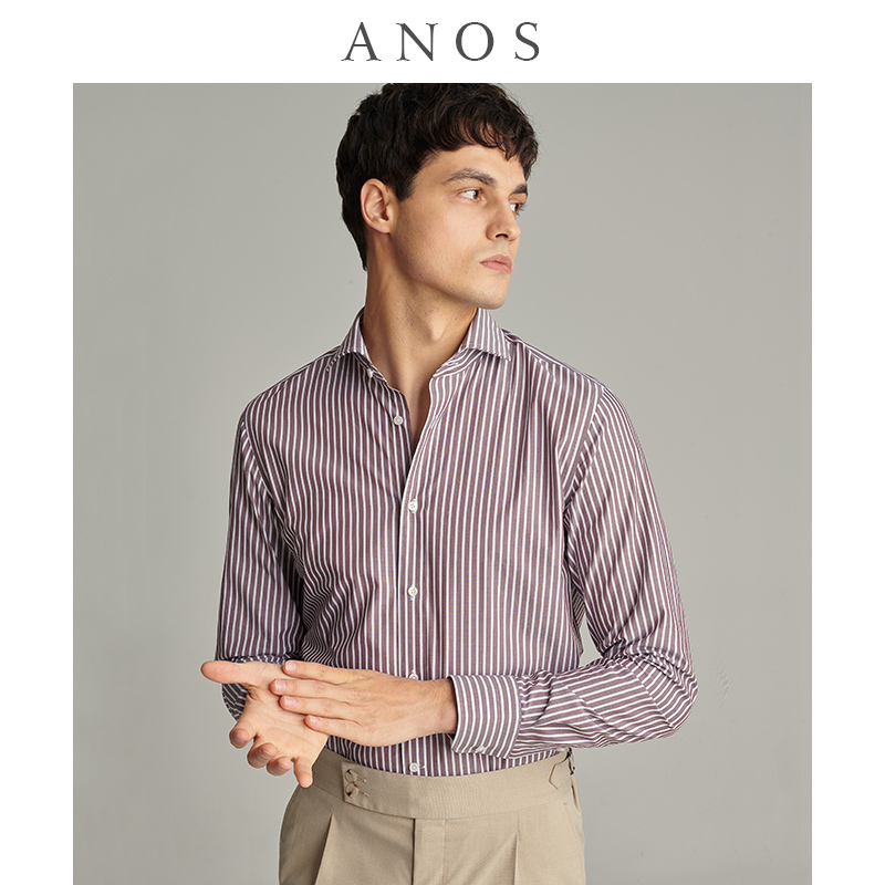 ANOS纯棉复古条纹衬衫温莎领