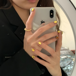 黄金黄宝石裸色纯手工穿戴甲招财金黄色新年款玻璃珠显白假指甲