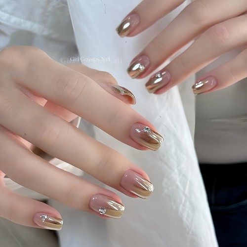 小红同款手工穿戴甲魔镜粉渐变堆钻球显白欧美气质老钱风光疗美甲