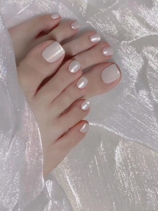 海莉极光珠光白脚指甲成品纯手工