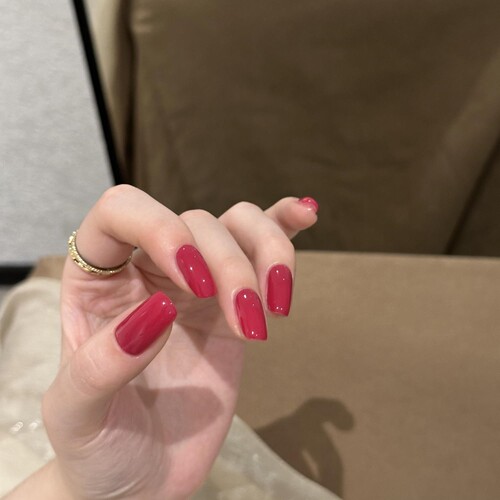 纯手工显白纯色穿戴甲短款夏季火龙果色树莓色高级欧美辣妹可拆卸