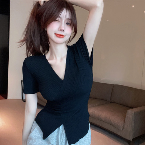 夏季交叉辣妈款外出哺乳针织上衣