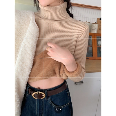 堆堆领哺乳上衣冬季产后基础一体绒加厚针织辣妈款外出喂奶期毛衣