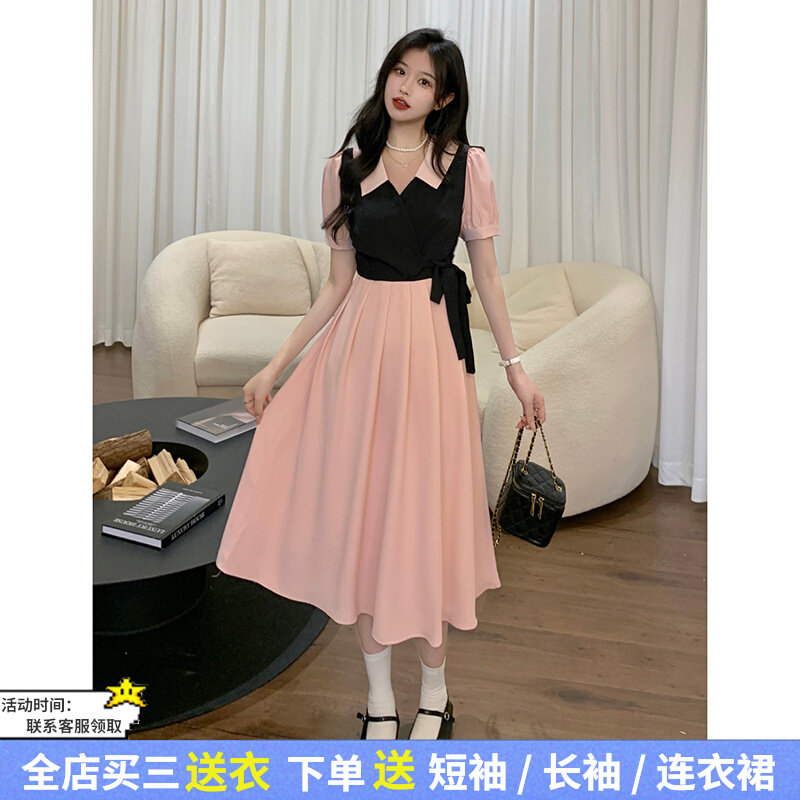 哺乳连衣裙夏季法式m假两件衬衫长裙雪纺甜美辣妈款外出显瘦喂奶