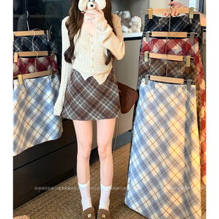 外出气质包臀格子裙 高腰a字短裙显瘦辣妈款 毛呢半身裙秋冬季 大码