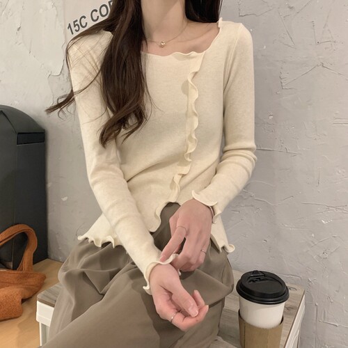 纯欲木耳边针织衫辣妈款哺乳上衣
