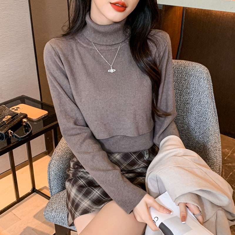 哺乳上衣加厚高领亲肤上掀式毛衣