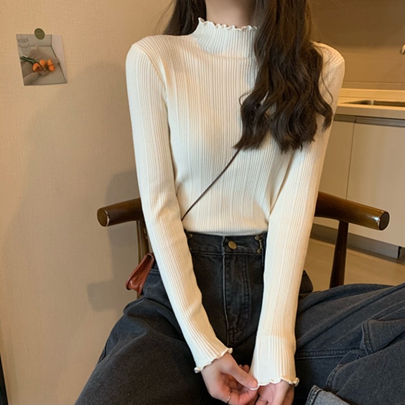 木耳边简约哺乳上衣秋冬产后半高领内搭针织辣妈款外出喂奶期毛衣