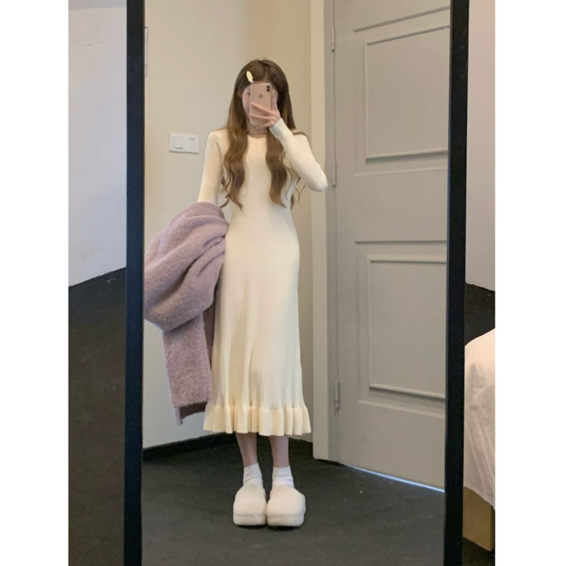 哺乳连衣裙纱线鱼尾显瘦针织套装