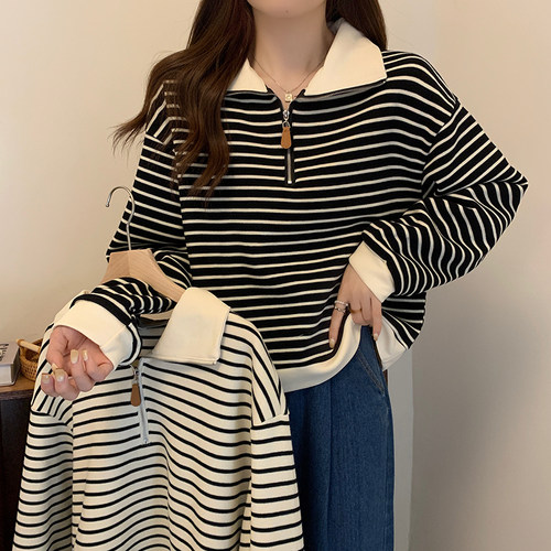 polo领半拉链辣妈款宽松哺乳上衣