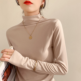 外出产后喂奶打底衫 t恤辣妈款 半高领双面德绒长袖 哺乳上衣秋冬季