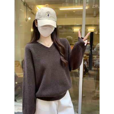 慵懒风V领哺乳上衣秋冬加厚羊绒针织衫产后辣妈款外出喂奶期毛衣