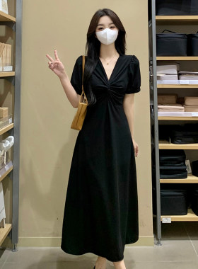 哺乳连衣裙赫本风v领显瘦针织裙