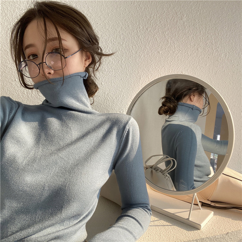 哺乳上衣春季辣妈装磨毛高领雾霾蓝软糯针织打底衫外出喂奶服毛衣