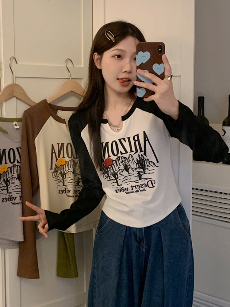 간호 탑 가을 미국 V 넥 프린트 긴팔 티셔츠 플러스 사이즈 산후 뜨거운 엄마 스타일 나들이 간호 의류 바닥 셔츠