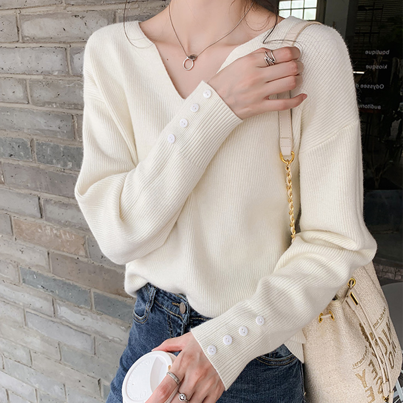 长袖喂奶服针织衫秋冬小v领内搭