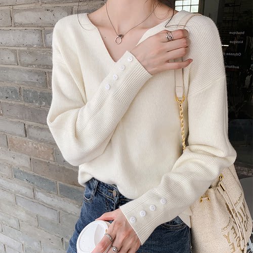 长袖喂奶服针织衫秋冬小v领内搭