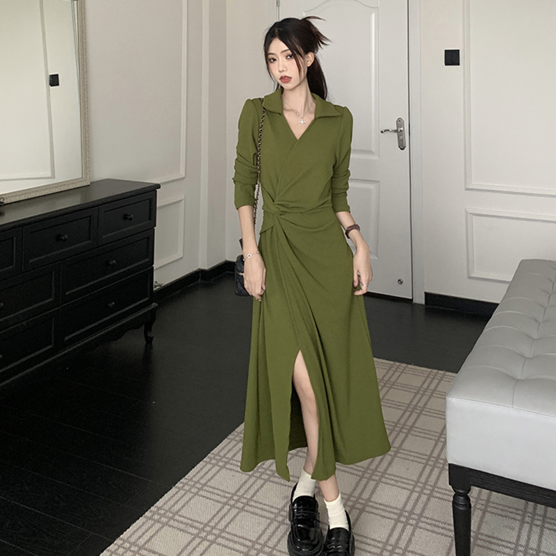 不规则开叉哺乳连衣裙大码收腰性感针织长裙辣妈款外出显瘦喂奶服